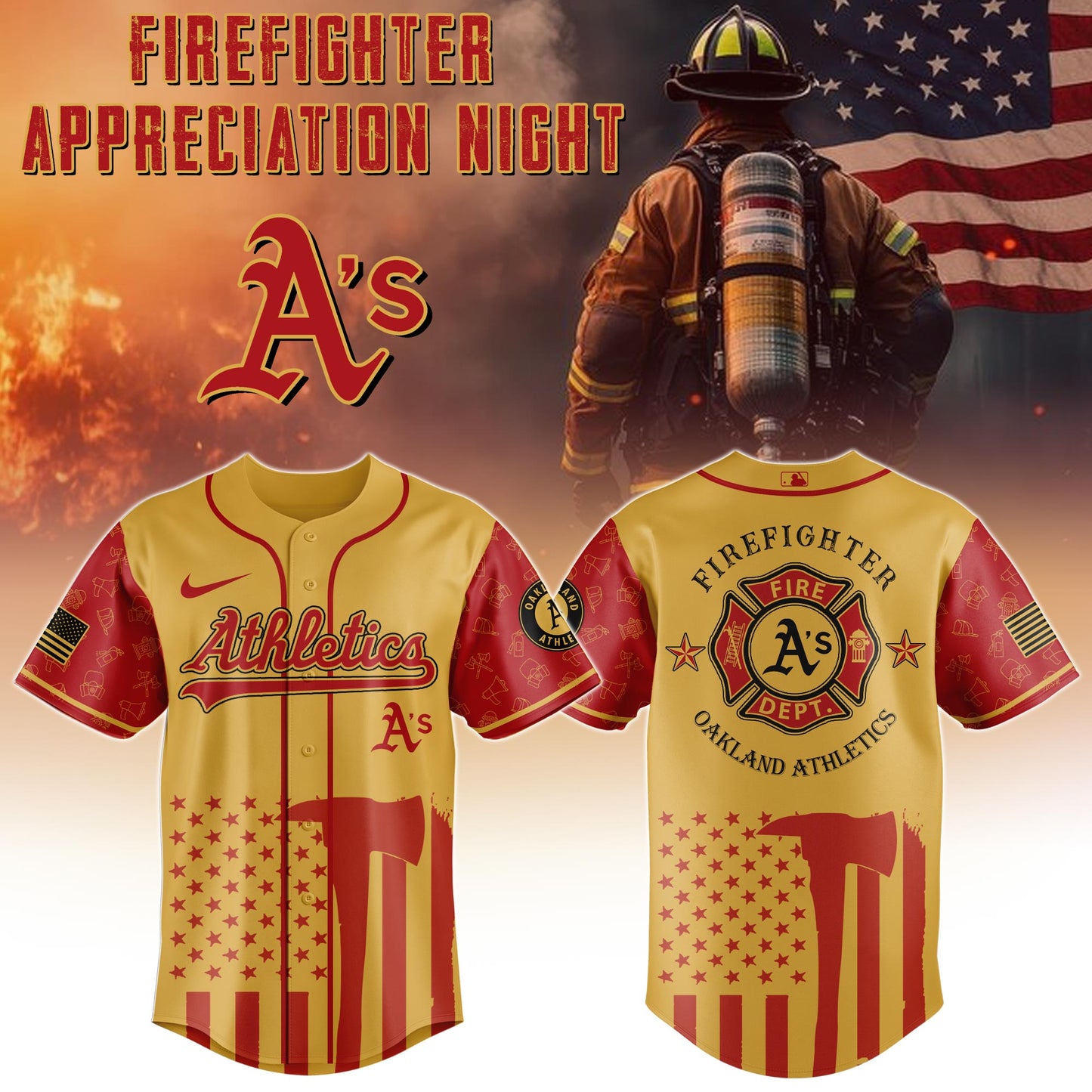 . Oakland Athletics MLB x Firefighter Appreciation Night Special Edition Jersey 2025