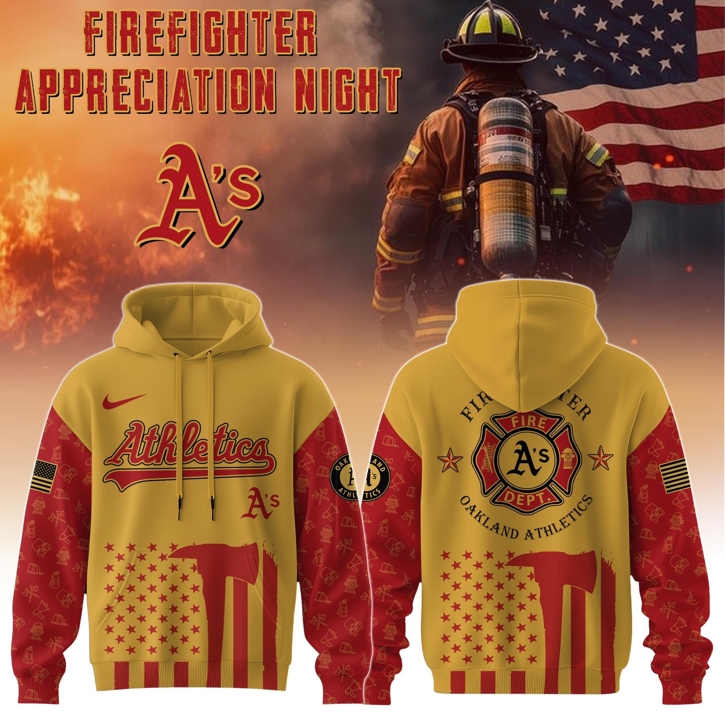 . Oakland Athletics MLB x Firefighter Appreciation Night Special Edition Hoodie 2025