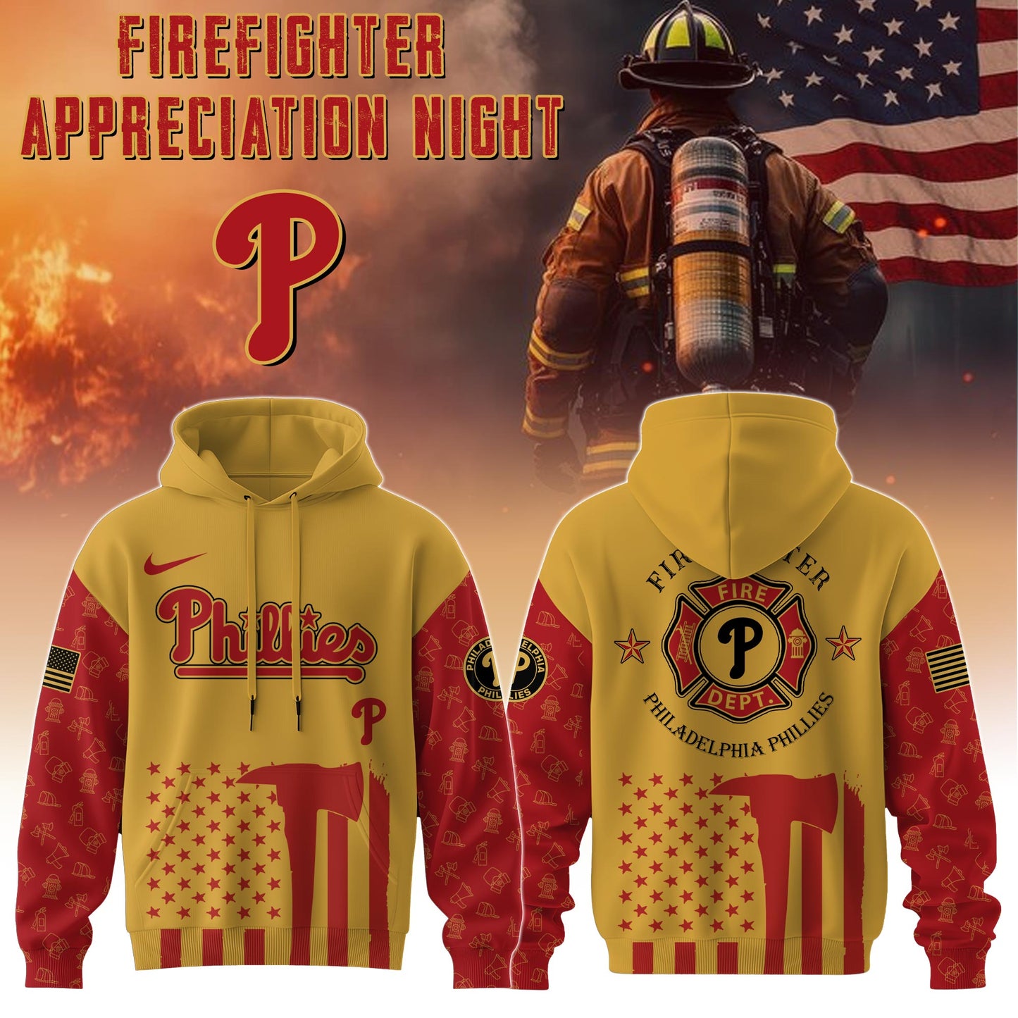 . Philadelphia Phillies MLB x Firefighter Appreciation Night Special Edition Hoodie 2025
