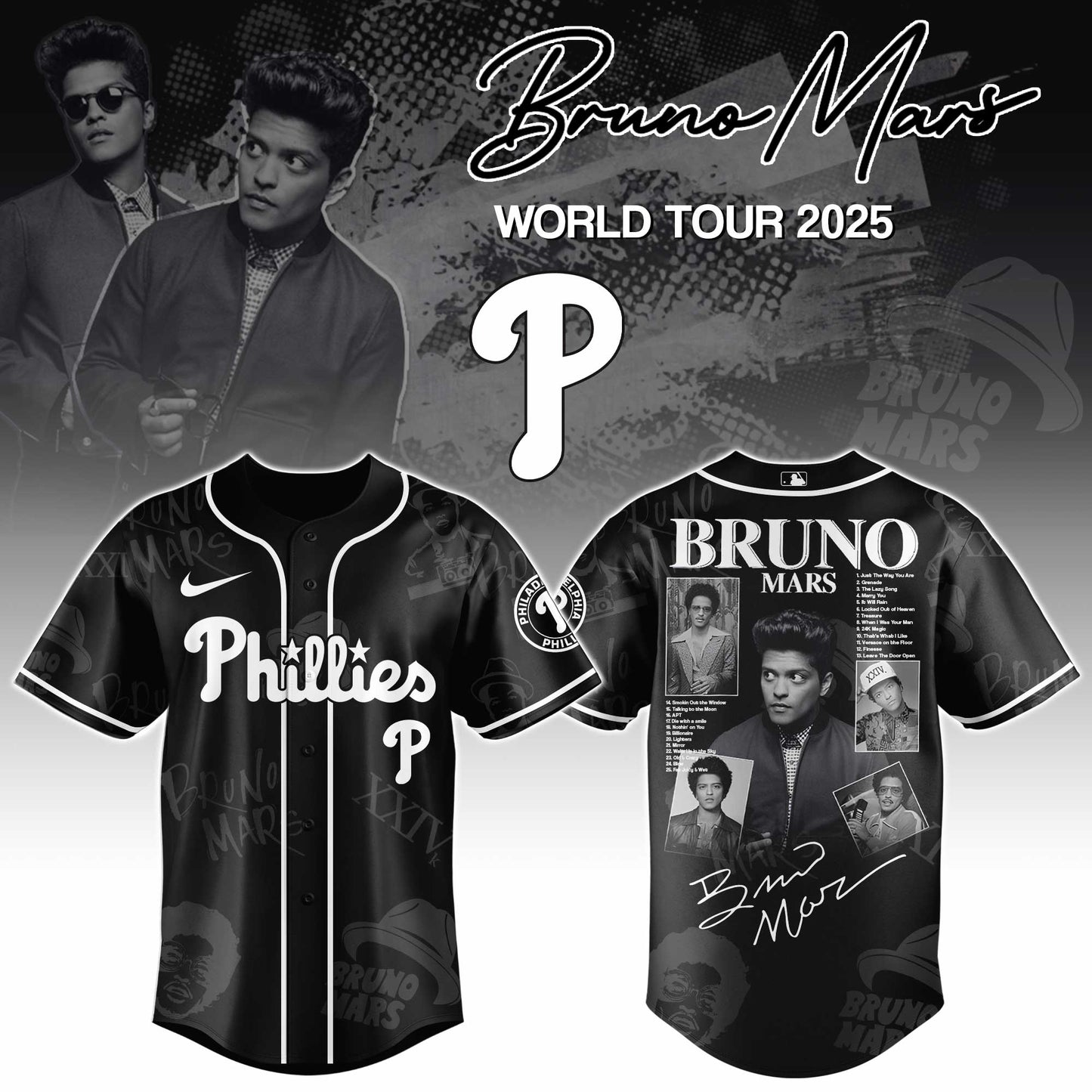 P Phillies x Bruno Mars at Park MGM 2025 Jersey Editions Limited +Selling Out Fast