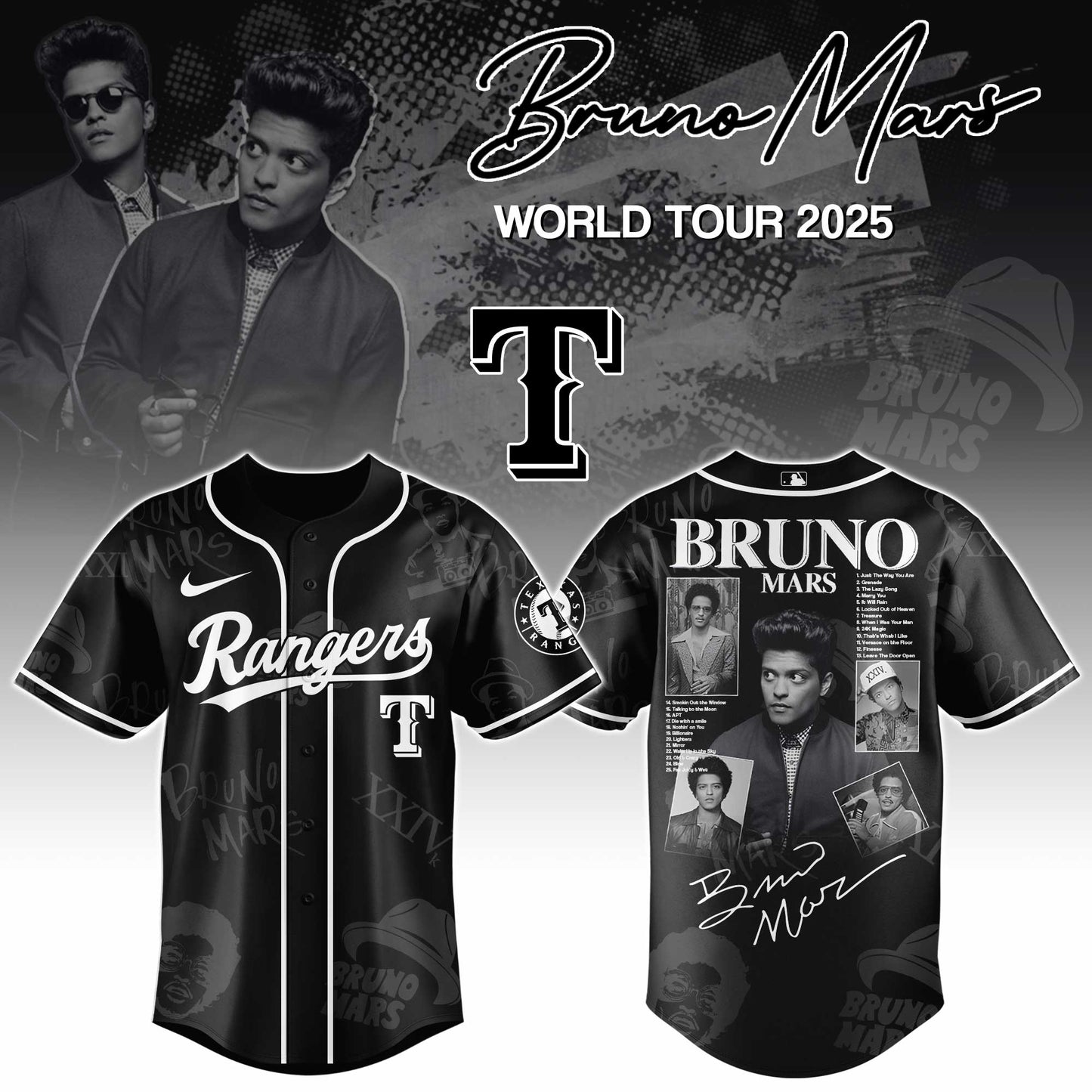 T Rangers x Bruno Mars at Park MGM 2025 Jersey Editions Limited +Selling Out Fast