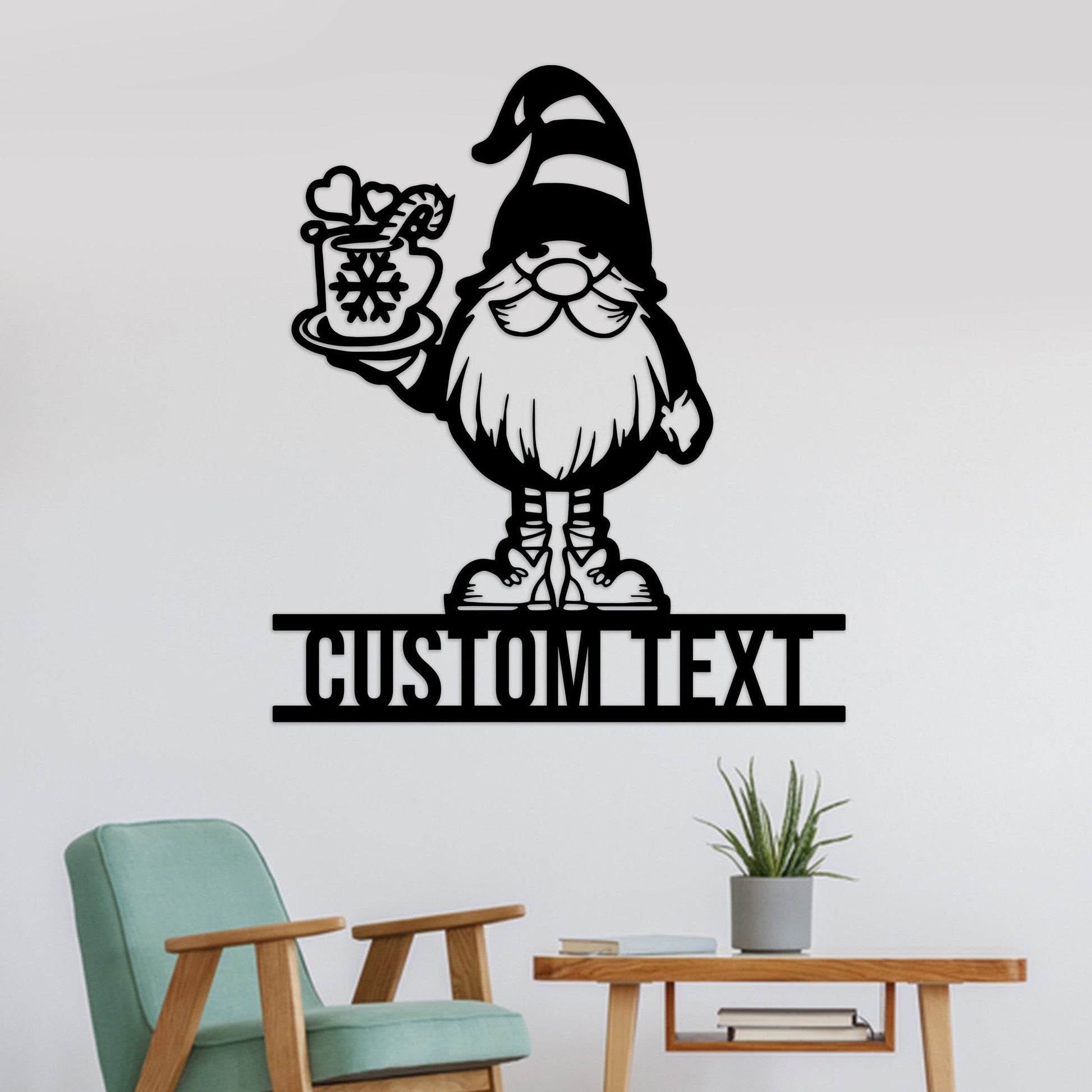 Personalized Gnome Christmas Metal Wall Art With Led Lights, Gnome With Coffee Sign, Merry Christmas Sign, Xmas Kitchen Decor, Xmas Gift