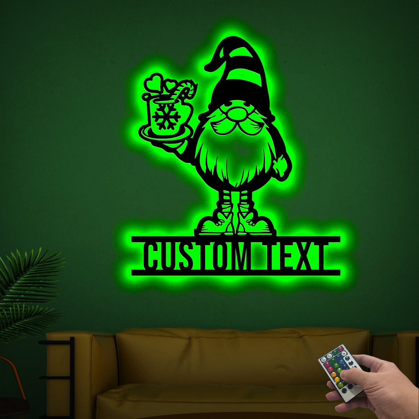Personalized Gnome Christmas Metal Wall Art With Led Lights, Gnome With Coffee Sign, Merry Christmas Sign, Xmas Kitchen Decor, Xmas Gift