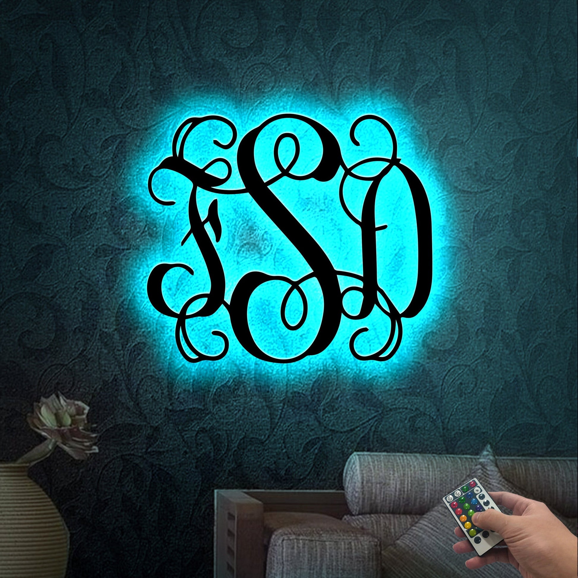 3 Letter Monogram Metal Wall Art Led Light, Nursery Monogram Wall Hanging, Wedding Monogram, Crib Monogram