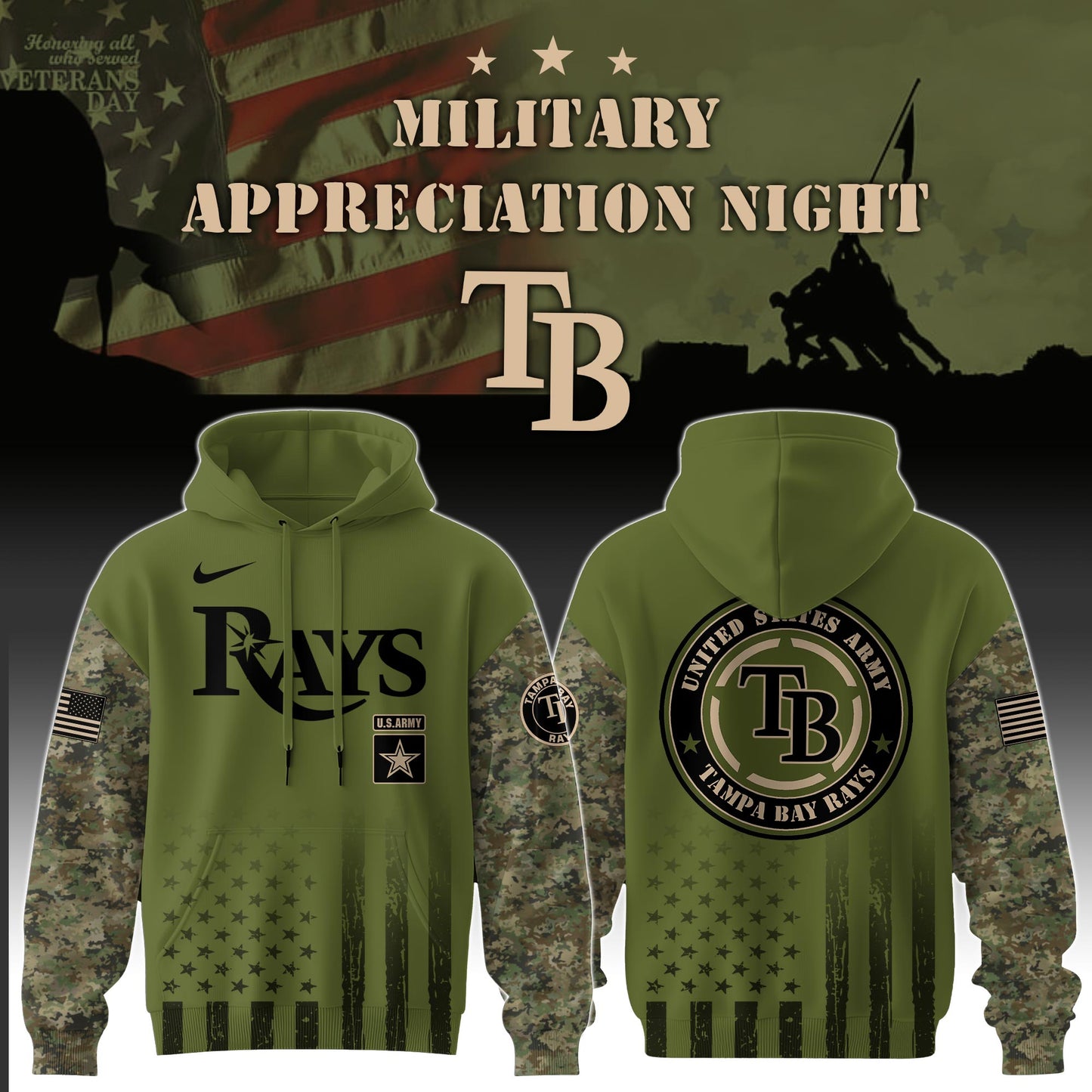 _Tampa Bay Rays x MLB x Army Military Appreciation Night Hoodie Editions Limited