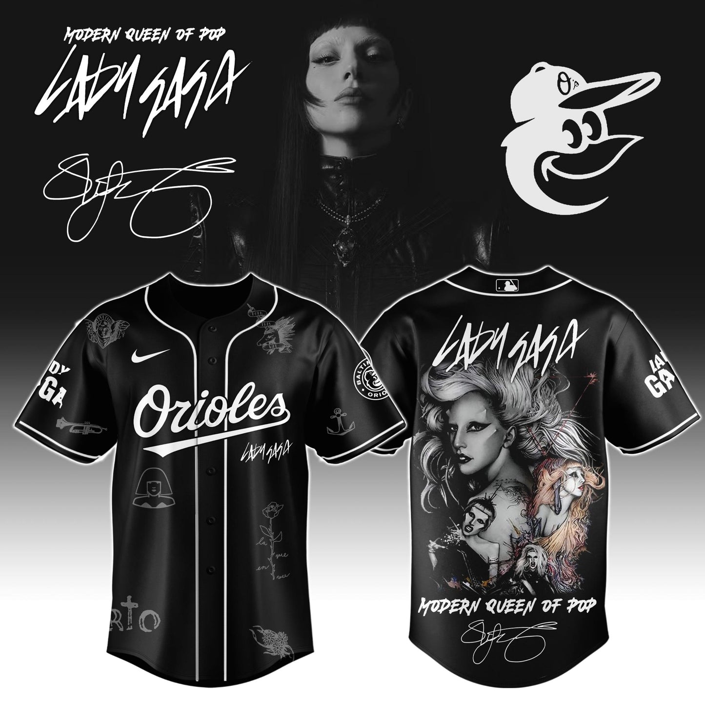 B Orioles x Lady Gaga "The MAYHEM Ball" Tour 2025 Jersey Editions Limited +Selling Out Fast