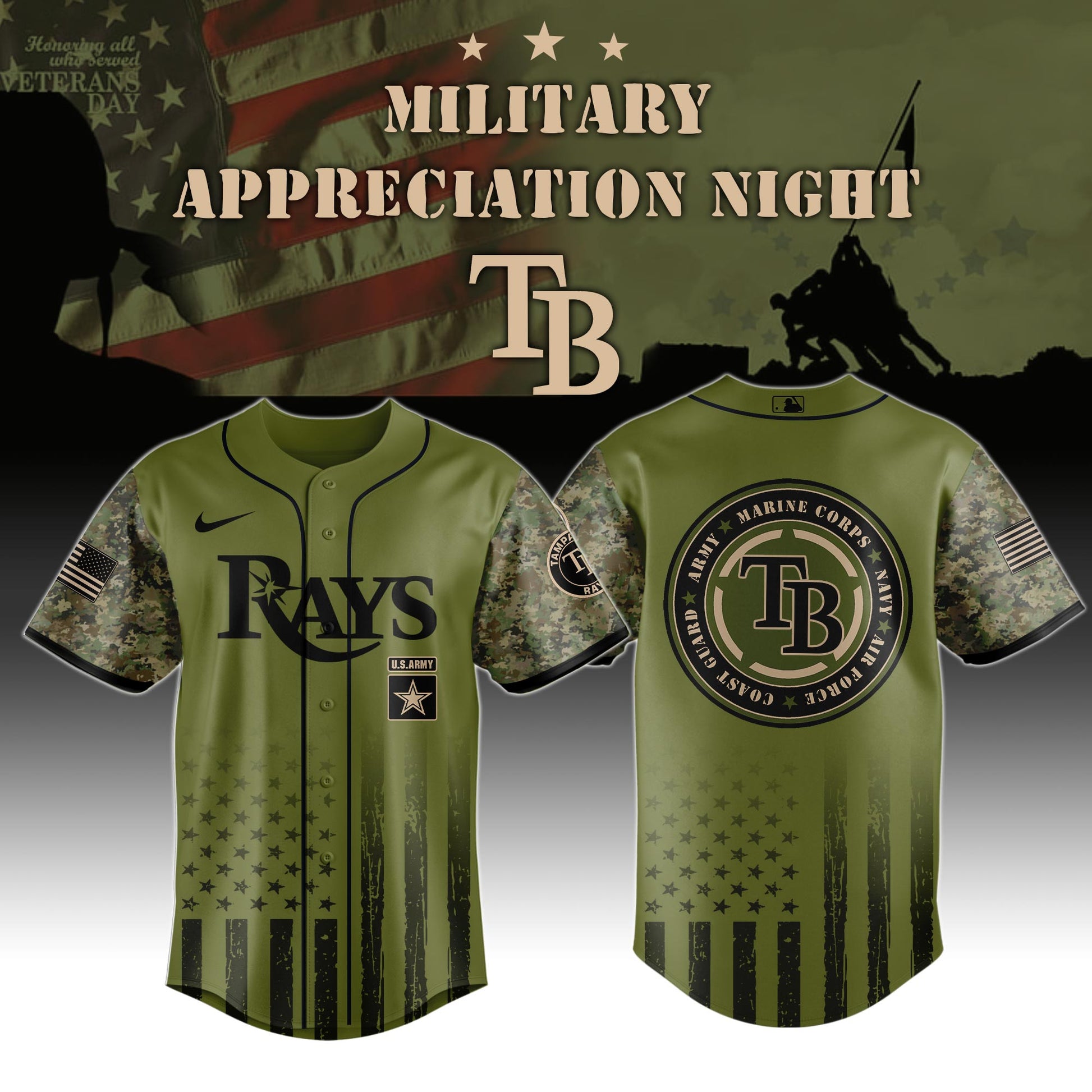 _Tampa Bay Rays MLB x Military Appreciation Night  (Army, Navy, USAF, USMC, USCG) Jersey Editions Limited 2025 V2