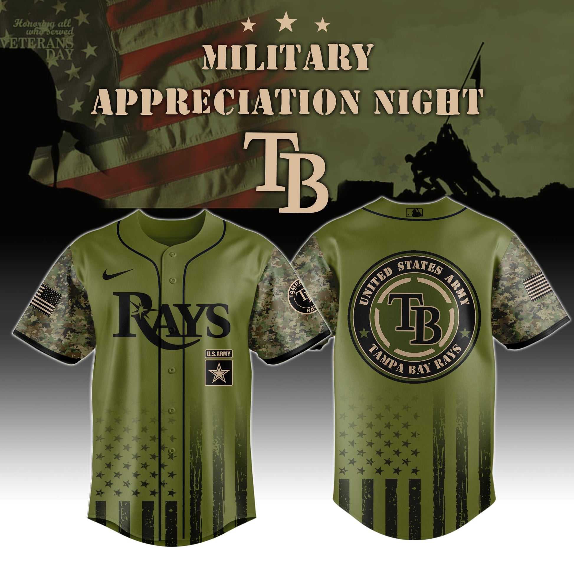 _Tampa Bay Rays MLB x Army Military Appreciation Night  Jersey Editions Limited 2025