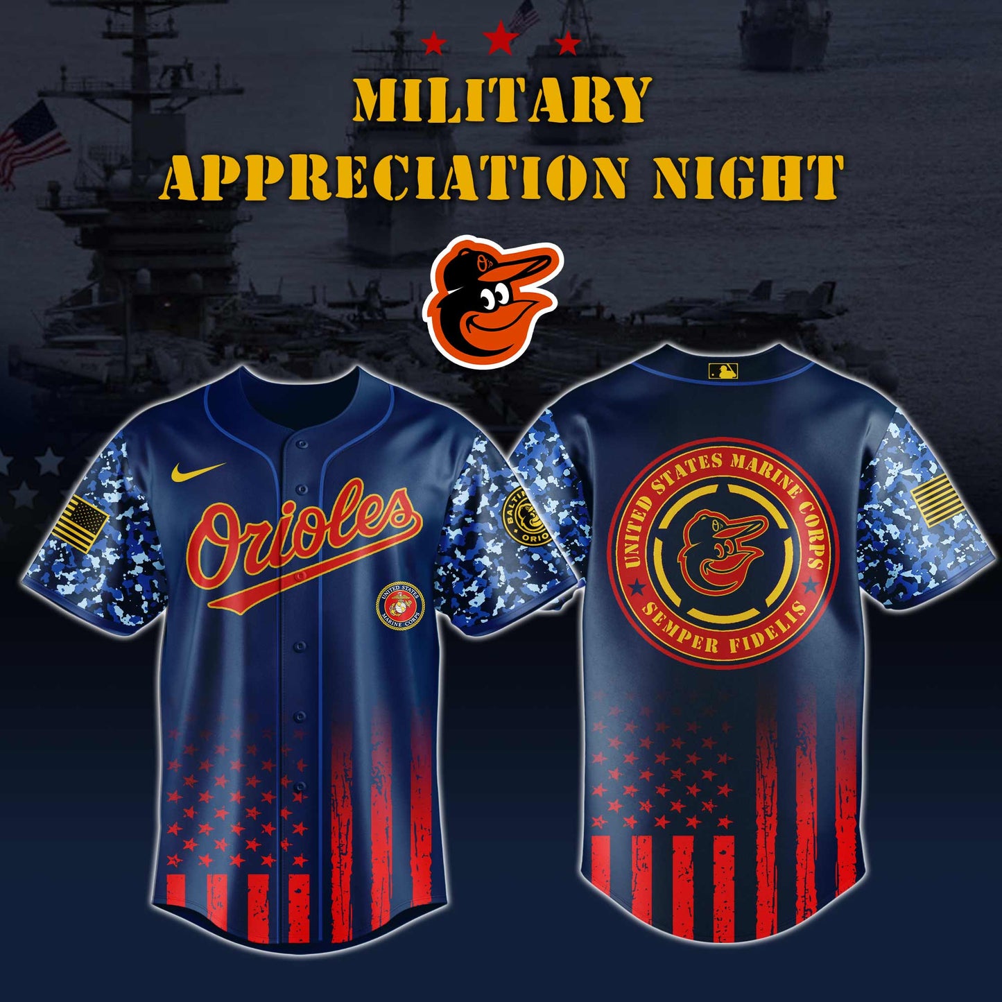 _Baltimore Orioles MLB x Marine Corps Military Appreciation Night  Jersey Editions Limited 2025 V3