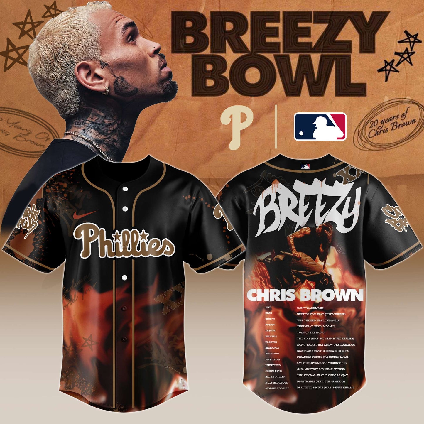 P Phillies x Chris Brown "Breezy Bowl XX Stadium World Tour" 2025 Jersey Editions Limited + Selling Out Fast