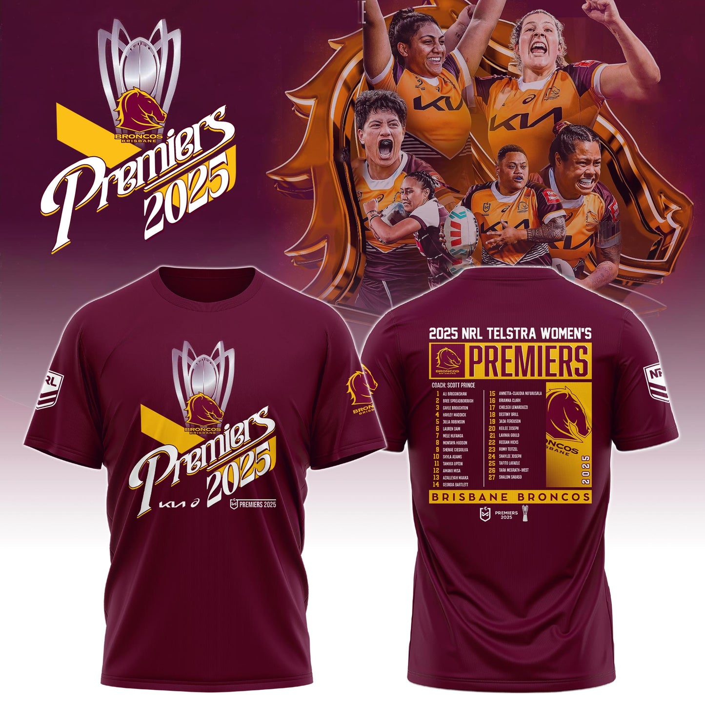 B.Broncos NRL Finals 2025 Champions Signature Combo Shirt