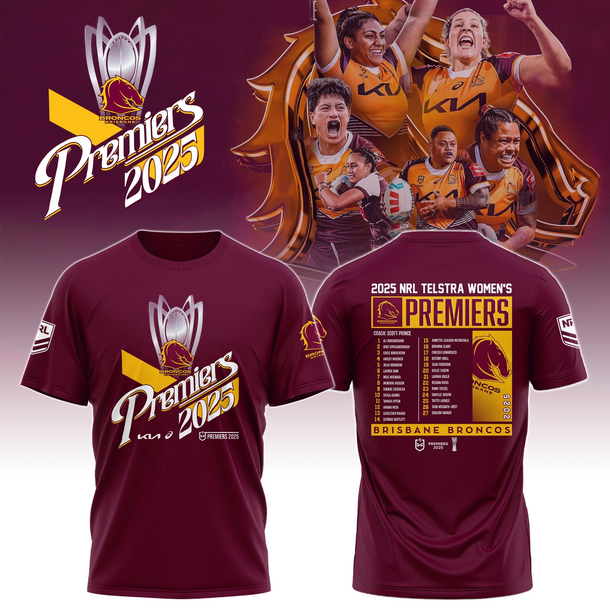 B.Broncos NRL Finals 2025 Champions Signature Combo Shirt