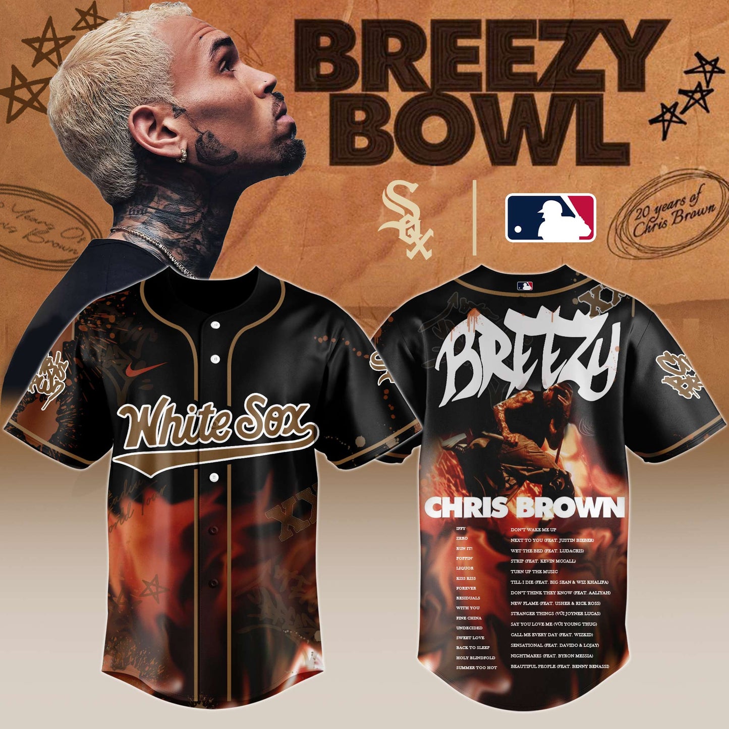 C W Sox x Chris Brown "Breezy Bowl XX Stadium World Tour" 2025 Jersey Editions Limited + Selling Out Fast