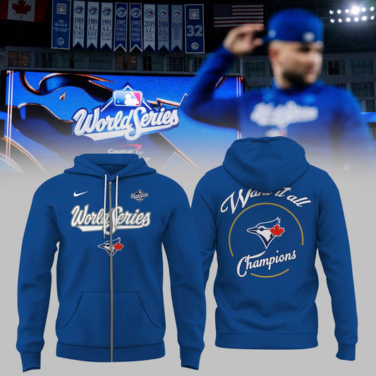 Toronto Blue Jays Royal 2025 World Series Collection Therma Fleece Zip Hoodie v3