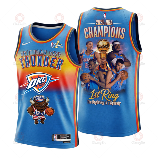Oklahoma City Basketball 1st Ring Champions Finals 2024-25 3D Basketball Jersey
