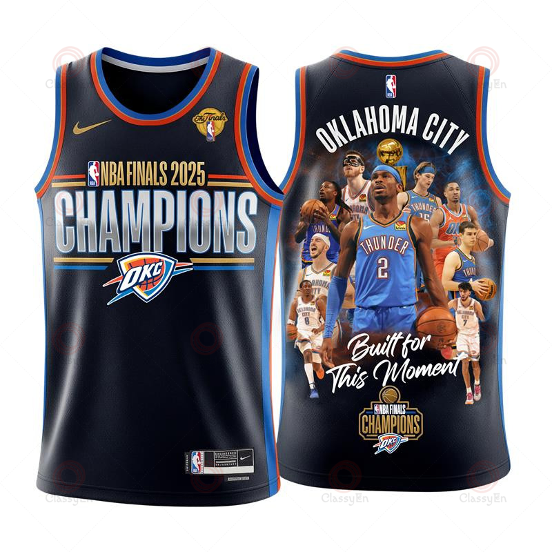 Oklahoma City Basketball Champions Finals 2024-25 Built For This Moment 3D Basketball Jersey