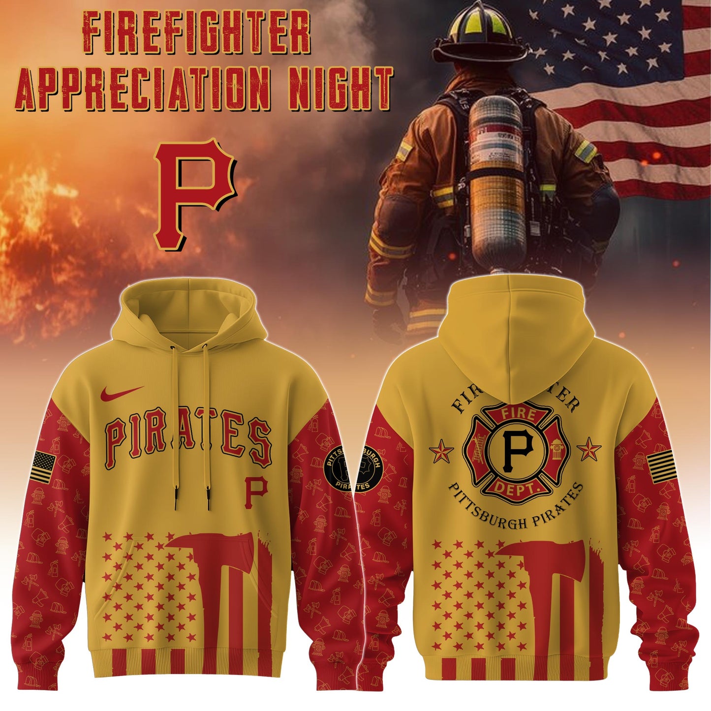 .          Pittsburgh Pirates MLB x Firefighter Appreciation Night Special Edition Hoodie 2025