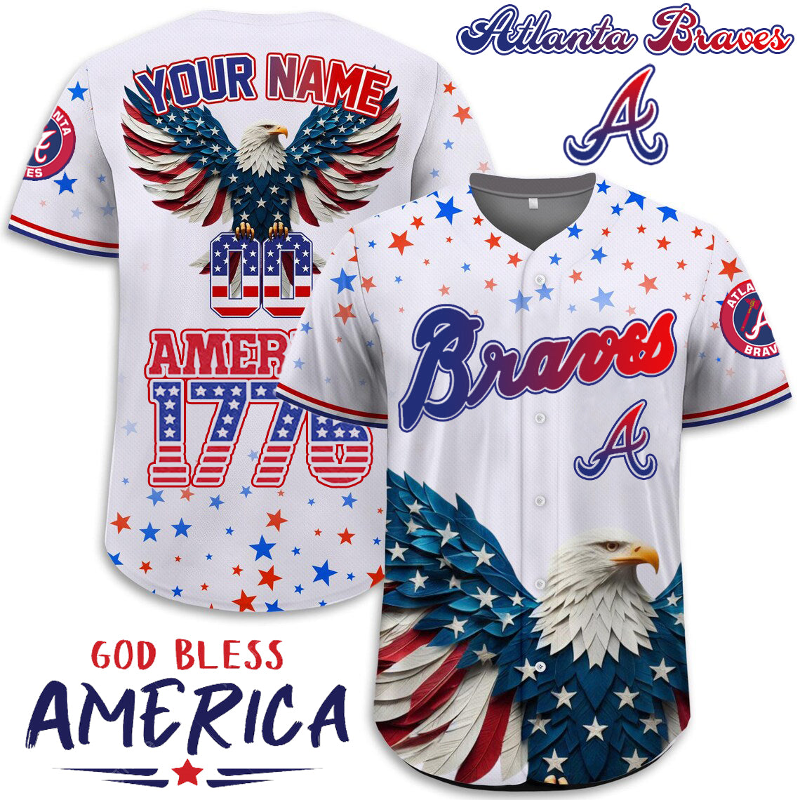 Atlanta Braves x Happy Independence Day Jersey Limited 2025-3D Baseball Jersey