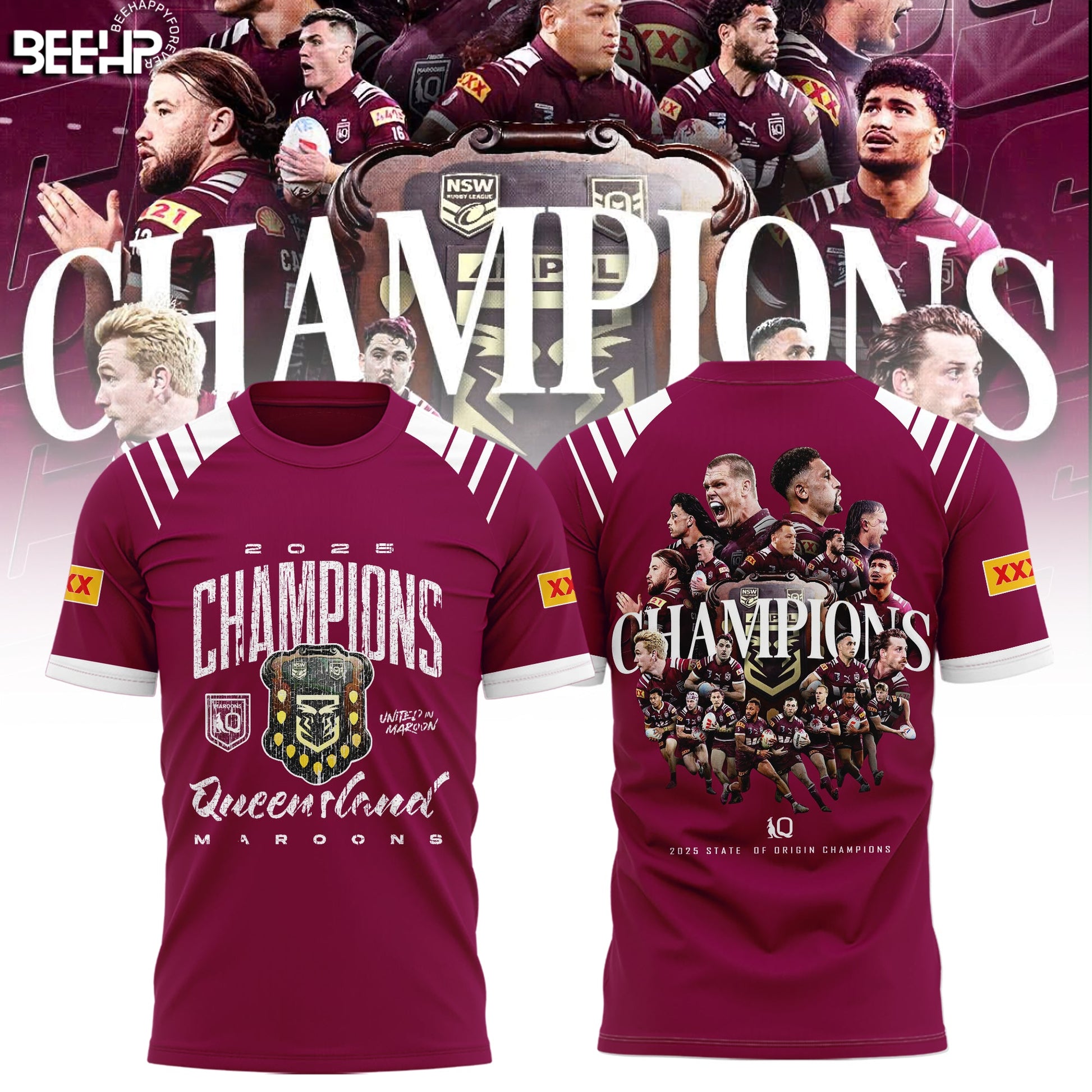 Queensland Maroons State Of Origin 2025 Champions T-Shirt