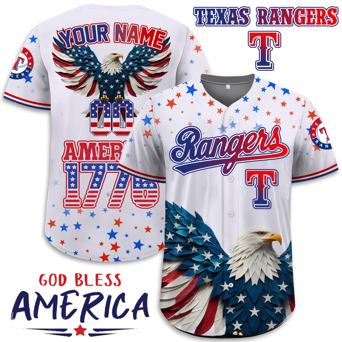 Texas Rangers x Happy Independence Day Jersey Limited 2025-3D Baseball Jersey