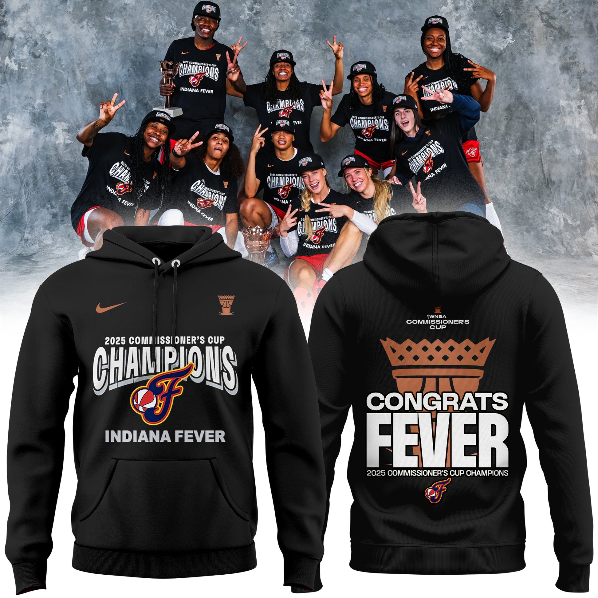 Special 2025 WNBA Commissioner's Cup Champions Indiana Fever Black Hoodie