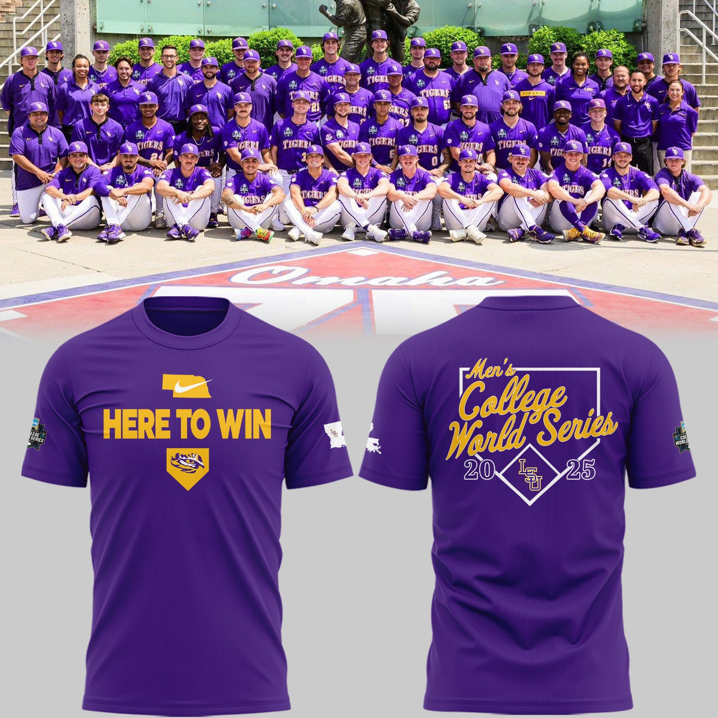 “Here To Win” LSU Baseball Tshirt 2025