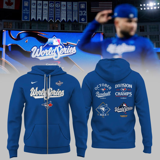 Toronto Blue Jays Royal 2025 World Series Collection Therma Fleece Zip Hoodie v7