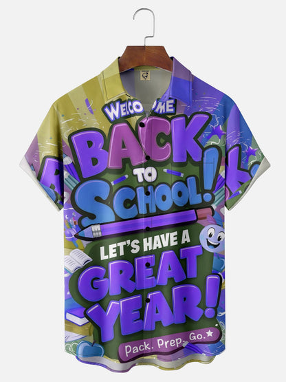 Tall Size Moisture-wicking Back to School Chest Pocket Casual Shirt-Purple