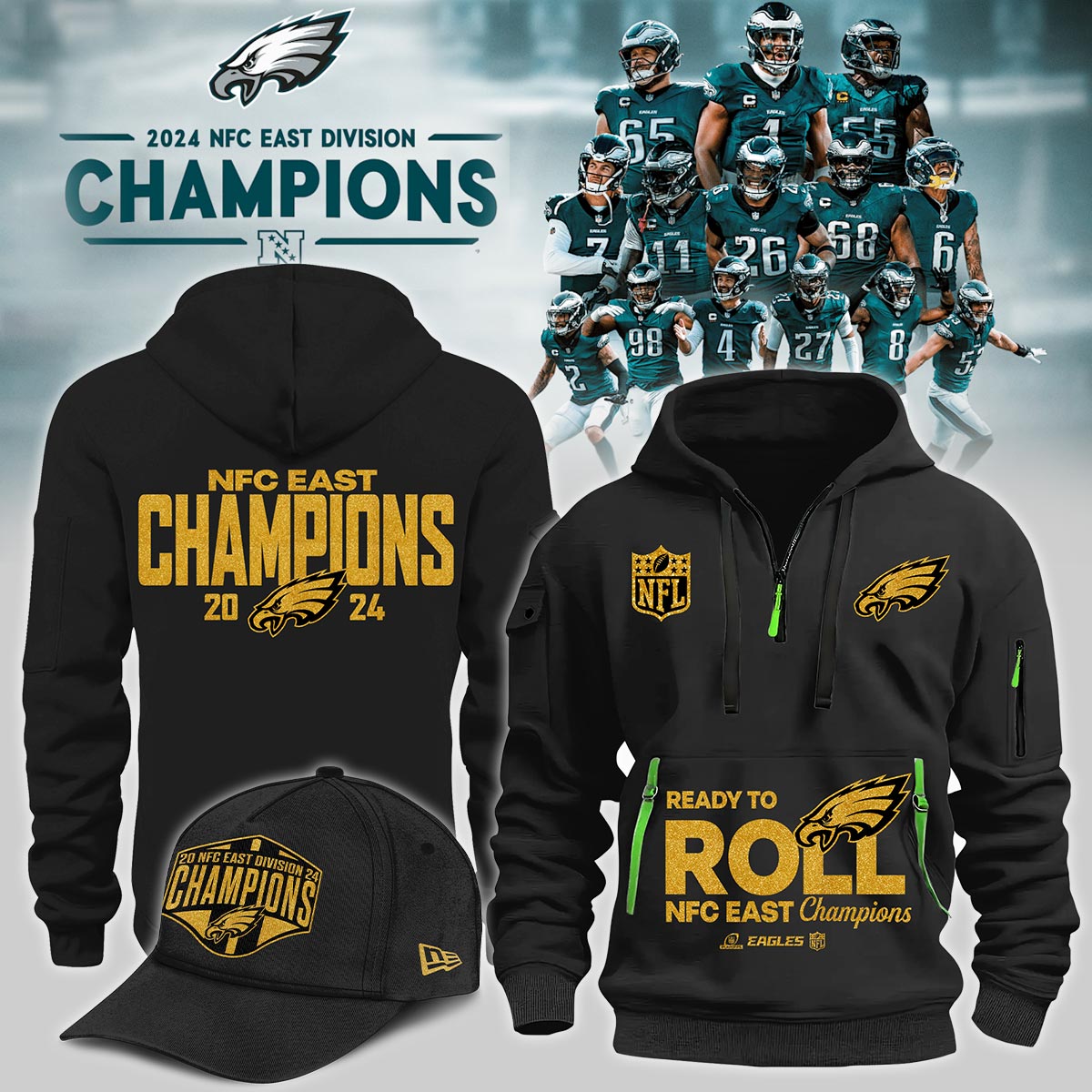 Philadelphia Eagles NFC South Division Champions Quarter Zip Hoodie
