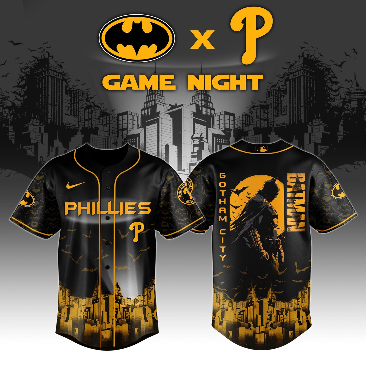 .Philadelphia Phillies x DC Batman Game Night Special Edition Jersey