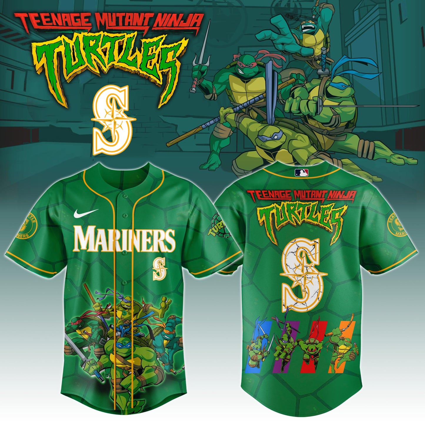 .         Seattle Mariners x Ninja Turtles Night Game Limited Edition Jersey 2025
