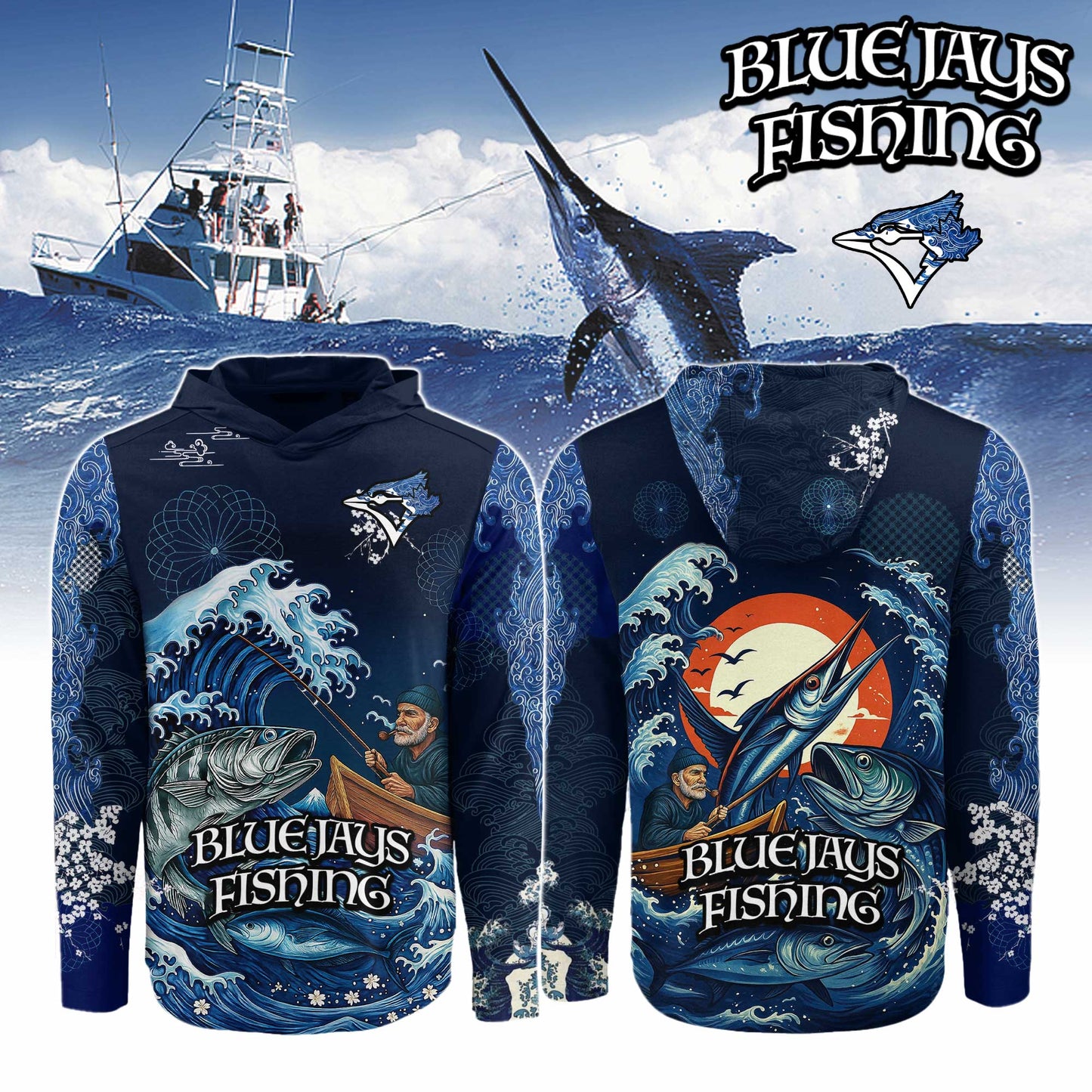 Toronto Blue Jays x Wave Hunter Fishing Limited Edition Long Sleeve Hoodie 2025