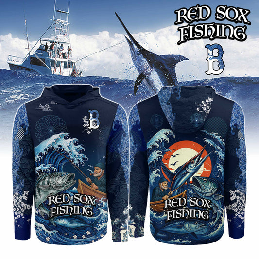 Boston Red Sox x Wave Hunter Fishing Limited Edition Long Sleeve Hoodie 2025
