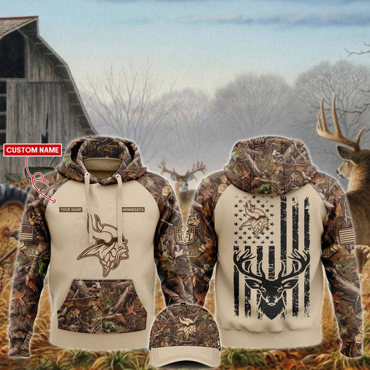 Premium Minnesota Vikings Merch - Minnesota Vikings  Football x Hunting Limited Edition Sand Hoodie 2025 - Gear Up For Game Day