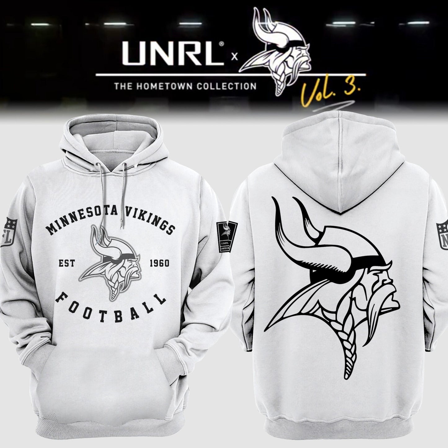 Premium Minnesota Vikings Merch - Minnesota Vikings Football 2025 Limited Edition “Winter Warrior” -  UNRL Vol 3 Hoodie - Gear Up For Game Day