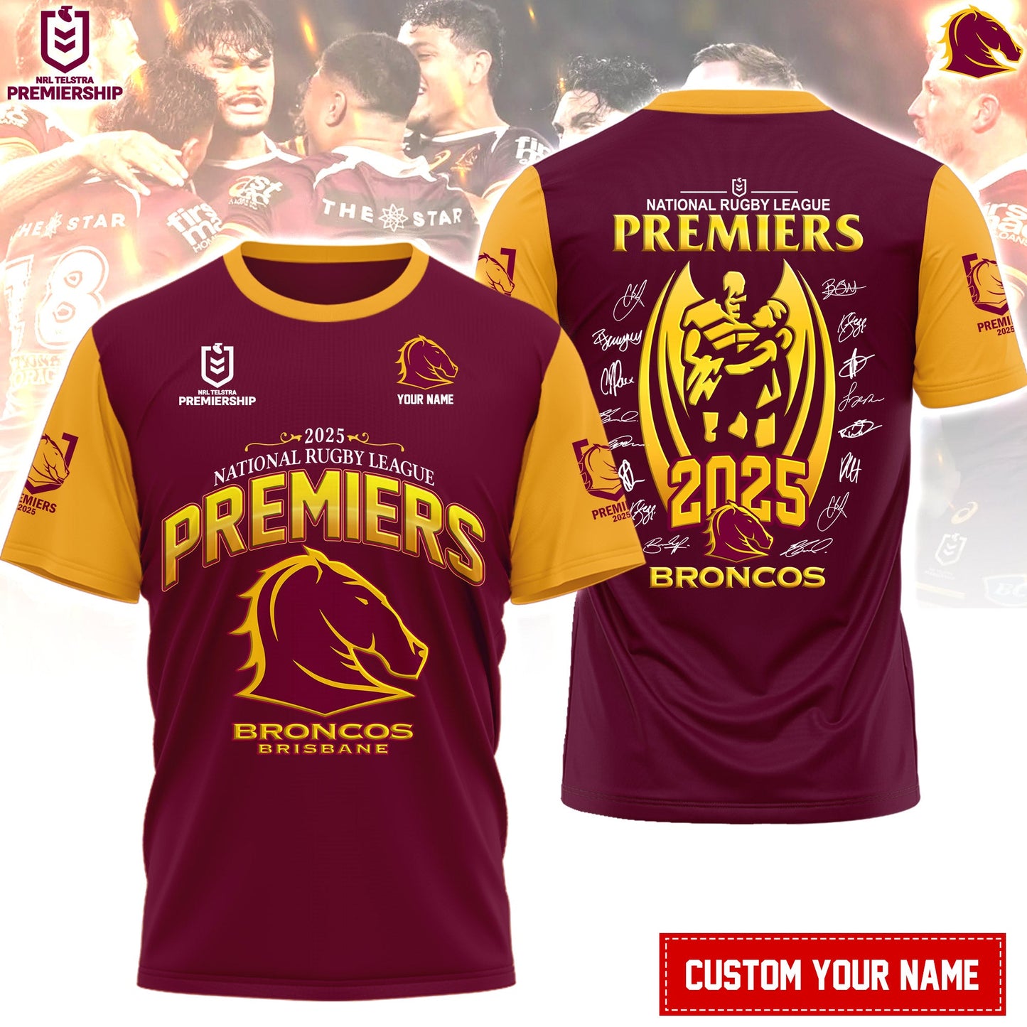 B.Broncos NRL Finals 2025 Champions Signature Combo Shirt