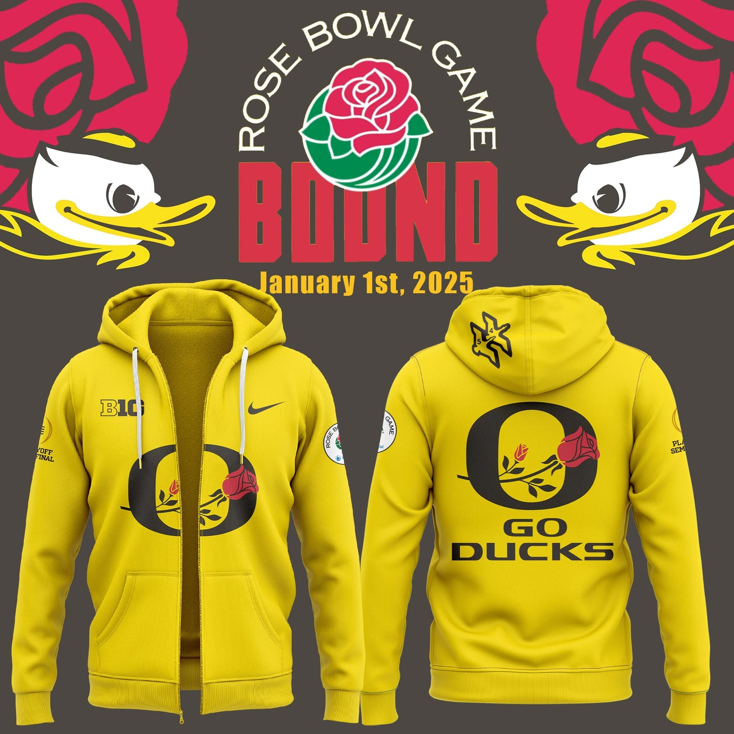 Oregon Ducks Rose Bowl Game 2024 Zip Hoodie V1