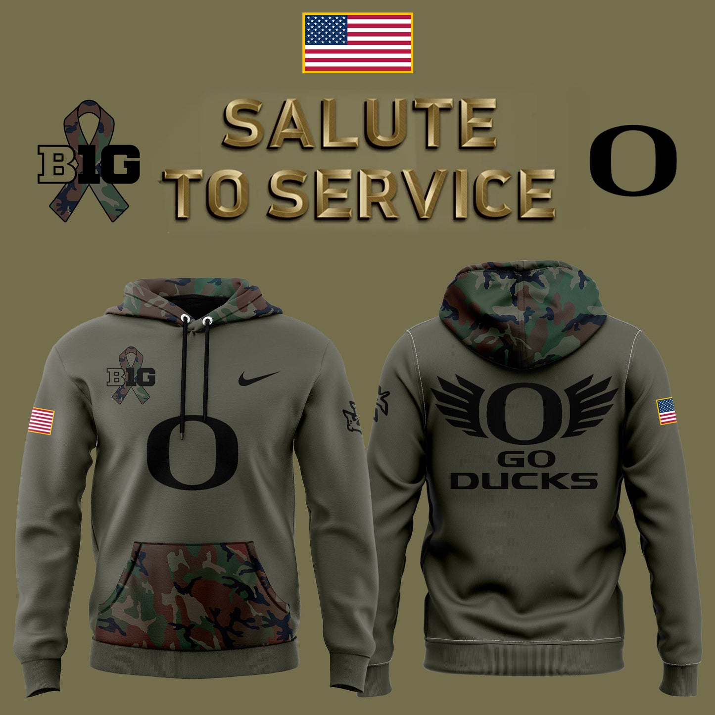 Oregon Ducks Camo 2024 Salute to Service Club Fleece Pullover Hoodie