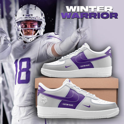 Premium Minnesota Vikings Merch - Limited Edition “Winter Warrior” AF1 Sneaker Custom Name 2025 - Gear Up For Game Day