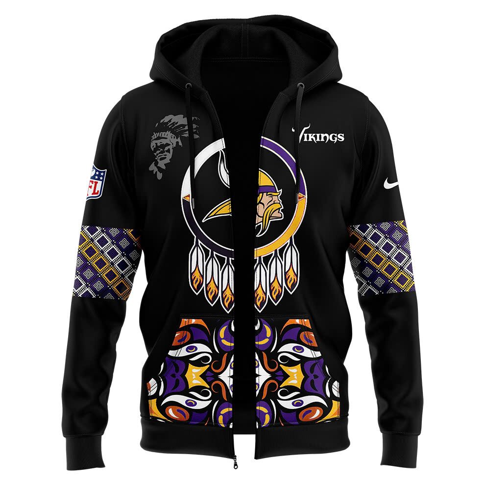 Premium Minnesota Vikings Merch - Vikings 2025 Native American Heritage Month Premium Limited Zip Hoodie - Gear Up For Game Day