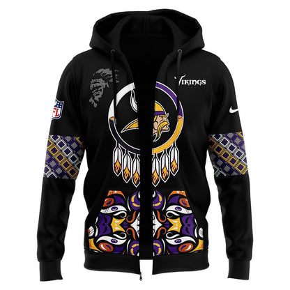 Premium Minnesota Vikings Merch - Vikings 2025 Native American Heritage Month Premium Limited Zip Hoodie - Gear Up For Game Day