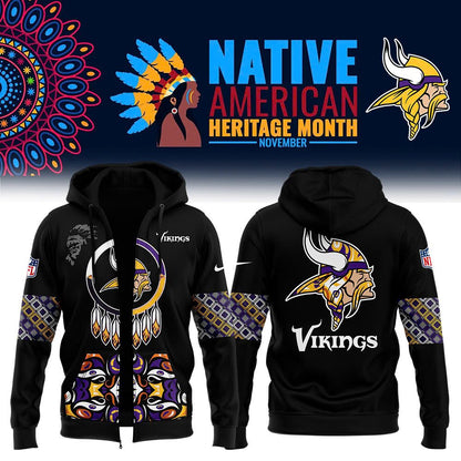 Premium Minnesota Vikings Merch - Vikings 2025 Native American Heritage Month Premium Limited Zip Hoodie - Gear Up For Game Day