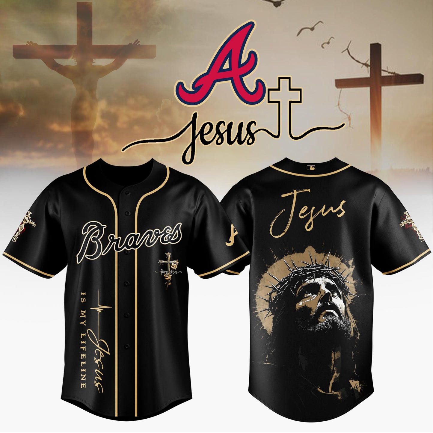 Atlanta Braves x Jesus Baseball Jersey May The Person Who Wears This Shirt Be Blessed With Good Health And Good Luck