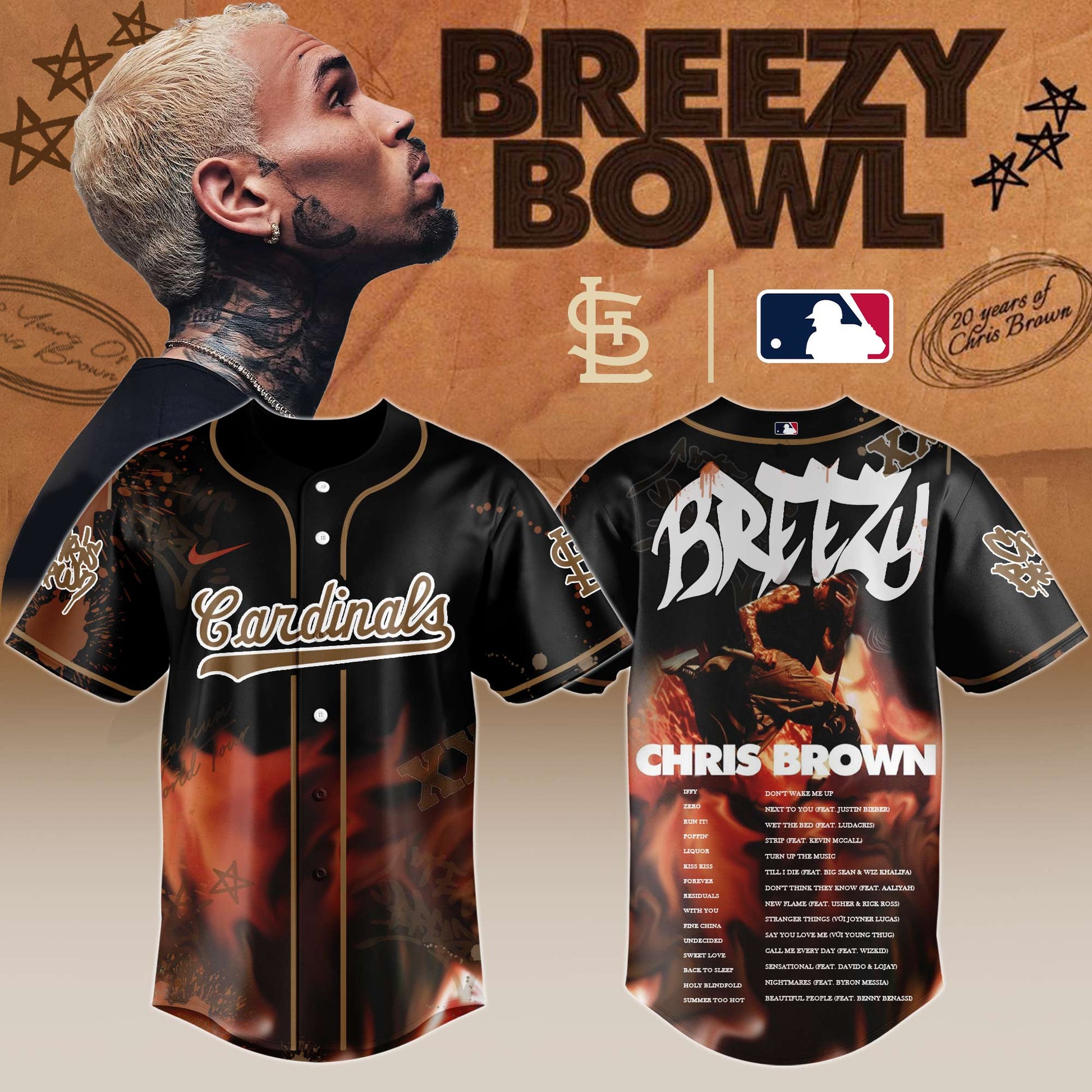 St.L Cardinals  x Chris Brown "Breezy Bowl XX Stadium World Tour" 2025 Jersey Editions Limited + Selling Out Fast