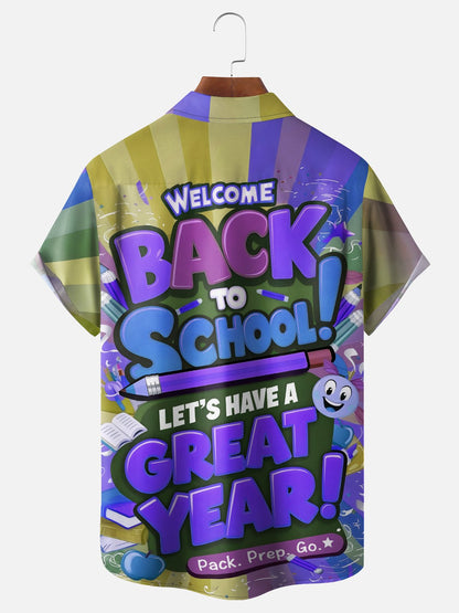 Tall Size Moisture-wicking Back to School Chest Pocket Casual Shirt-Purple