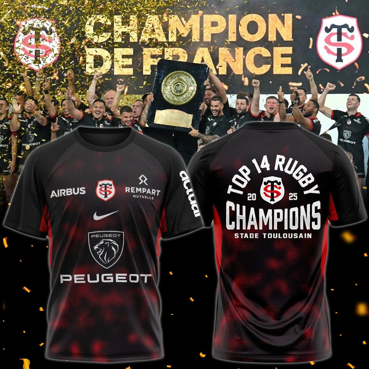 Stade Toulousain Champions 2025 Back To Back To Back T-Shirt