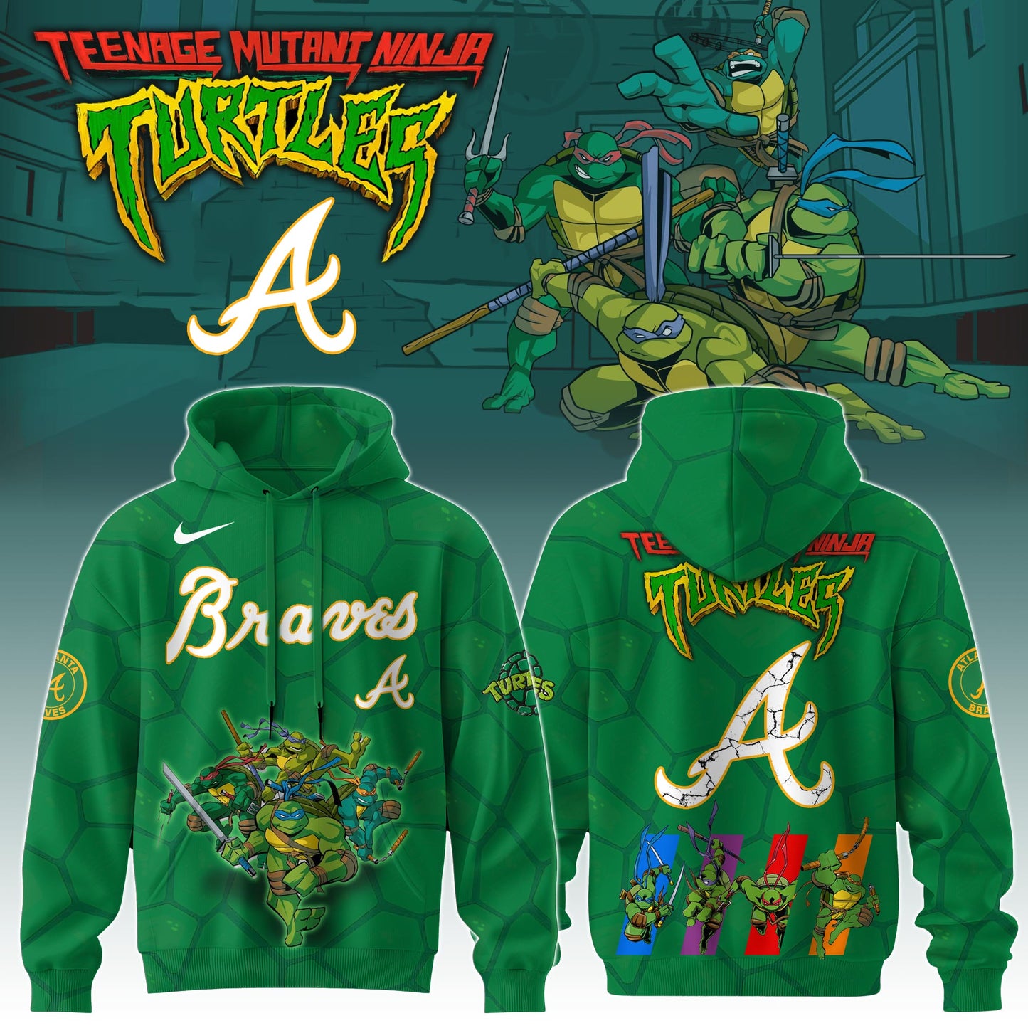 .        Atlanta Braves MLB x Ninja Turtles Special Edition Hoodie 2025