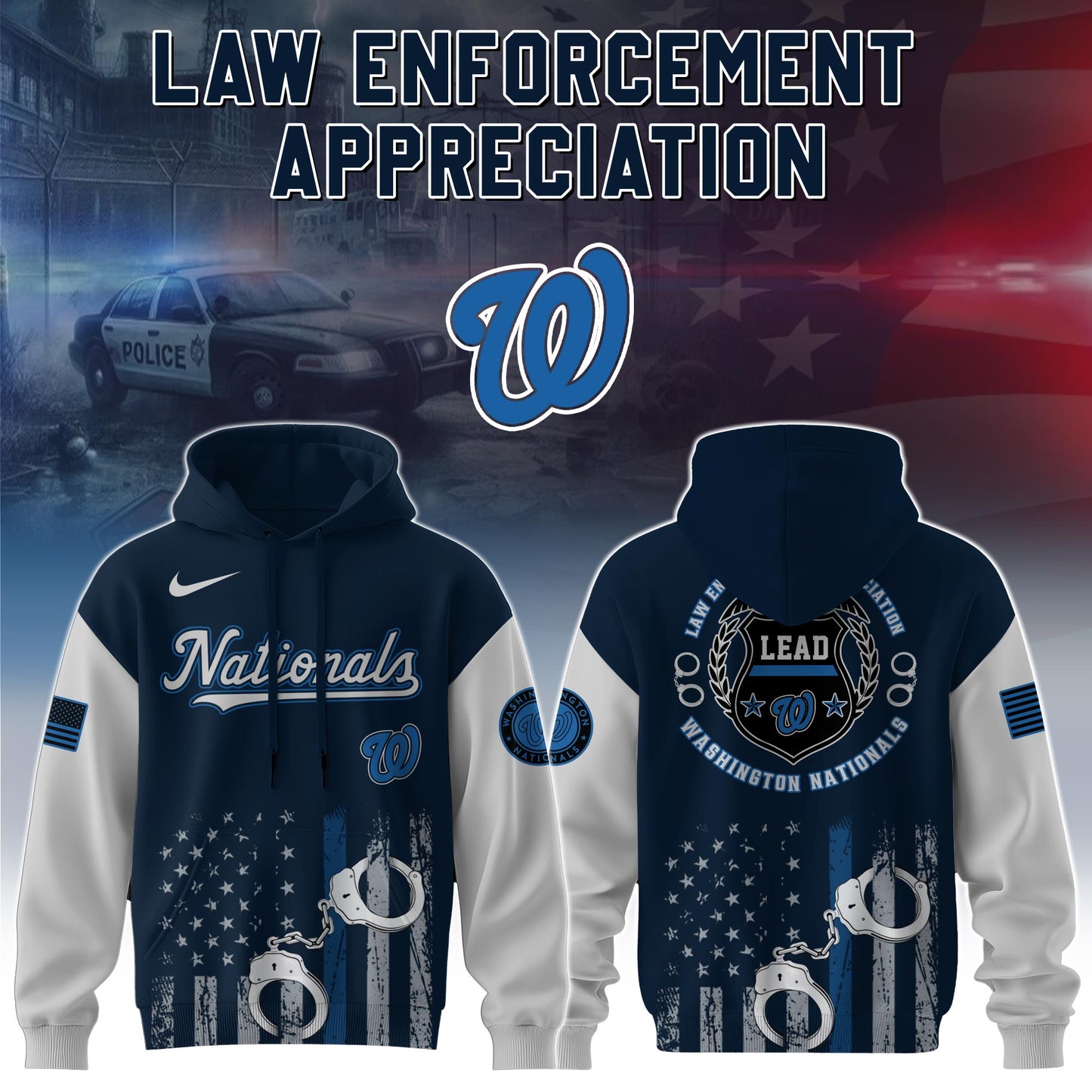 . Washington Nationals MLB x Law Enforcement Appreciation Day Hoodie Limited