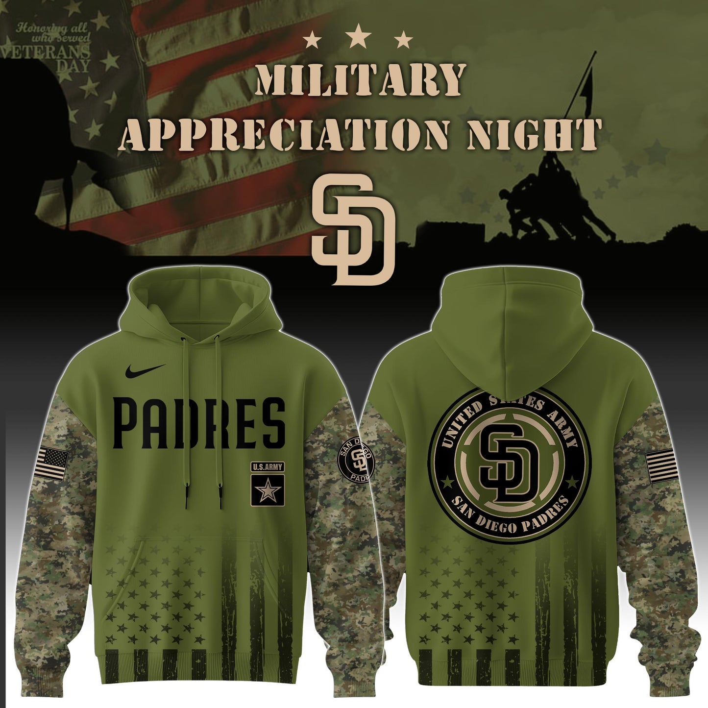 _San Diego Padres x MLB x  Army Military Appreciation Night Hoodie Editions Limited