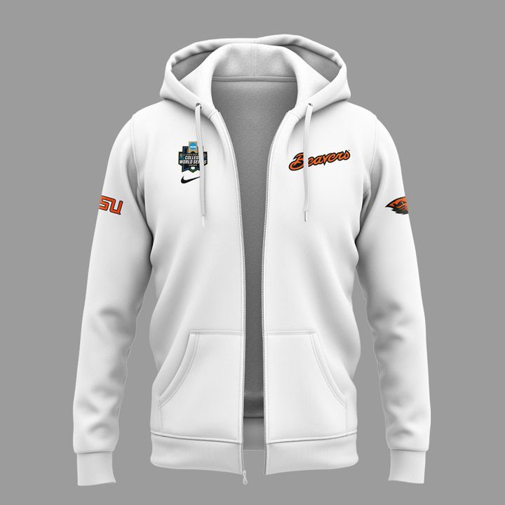 Special New Beavers Baseball Men's College World Series White Zip Hoodie 2